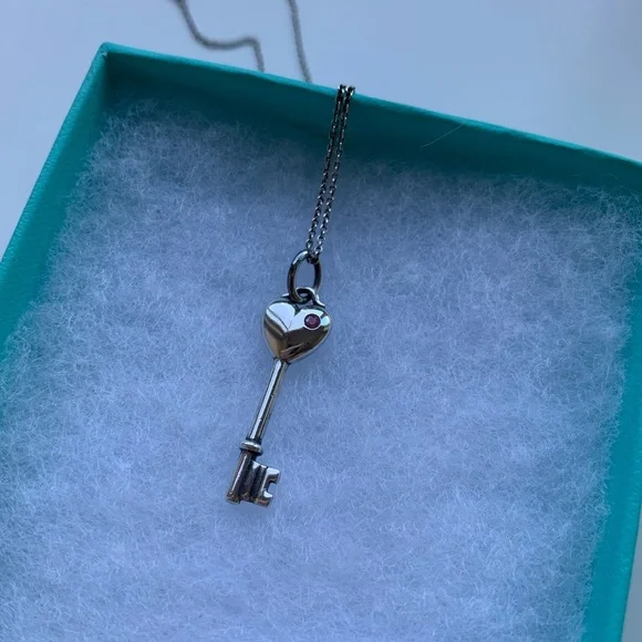 Tiffany & Co. Pink Sapphire Heart Key Necklace - Picture 2 of 8